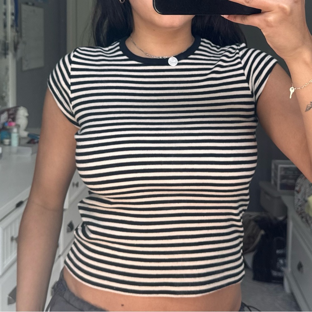 Brandy Melville Black and White Striped Baby T-Shirt